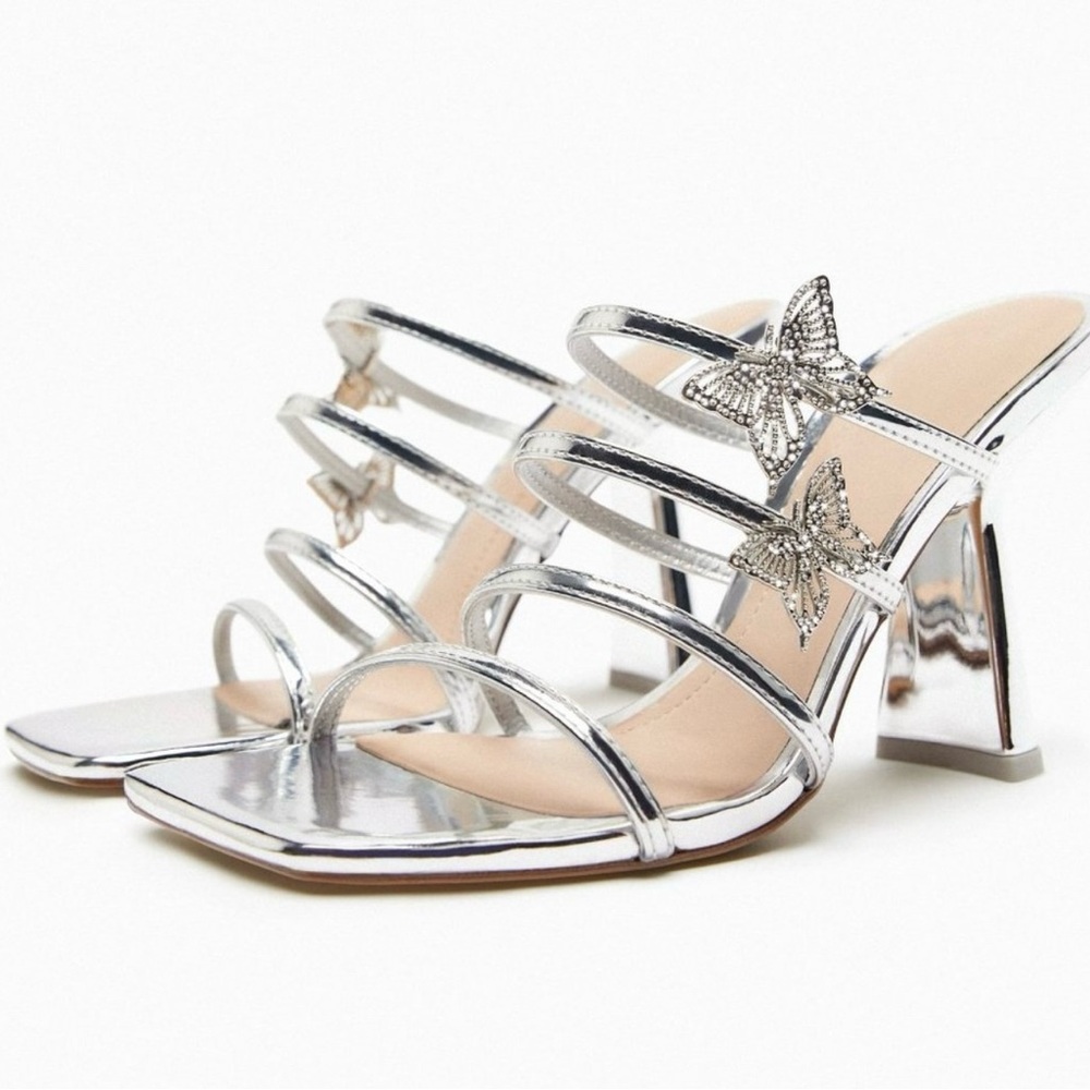 Silver Metallic Zara Butterfly Sandals